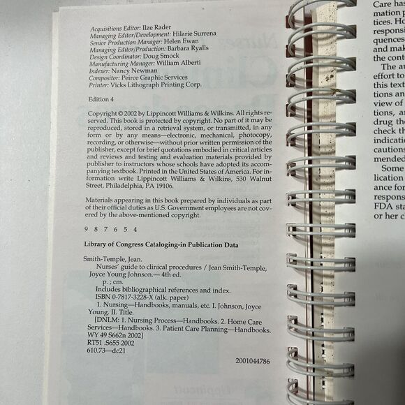 Nurses Guide to Clinical Procedures Paperback Spiral Bound Jean Smith Temple - Picture 4 of 9